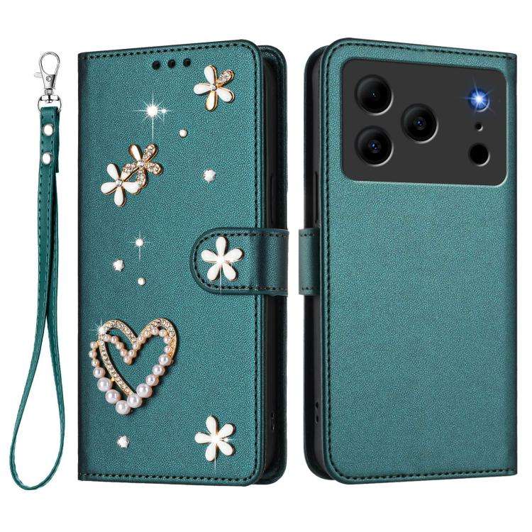 For Doogee Note 56 Pro ZS01 Double-Layer Heart Floral Vegan Leather Phone Case with Wrist Strap(D...
