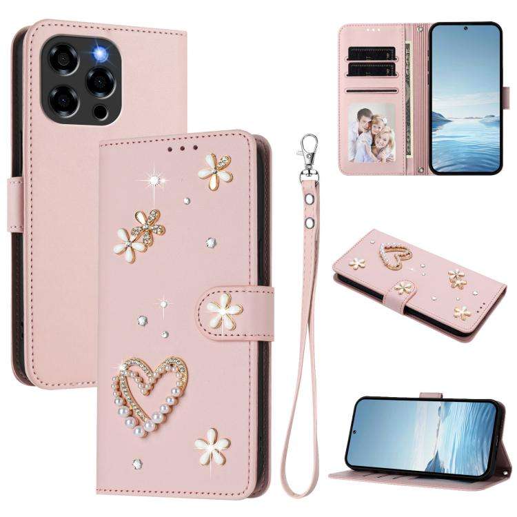 For Doogee Note 58 / 58 Pro ZS01 Double-Layer Heart Floral Vegan Leather Phone Case with Wrist St...