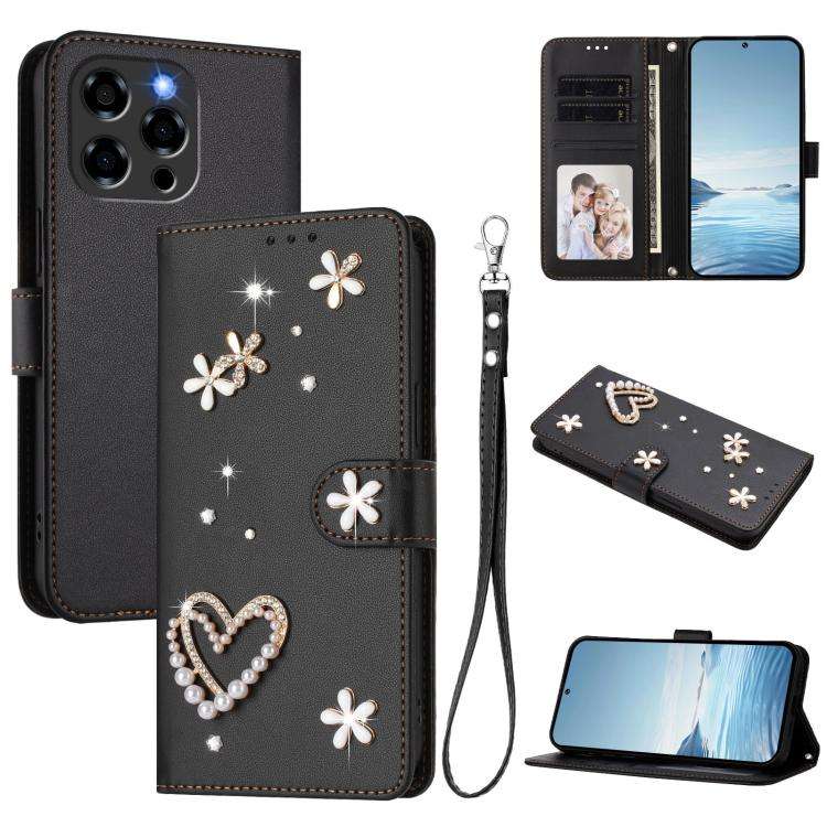 For Doogee Note 58 / 58 Pro ZS01 Double-Layer Heart Floral Vegan Leather Phone Case with Wrist St...