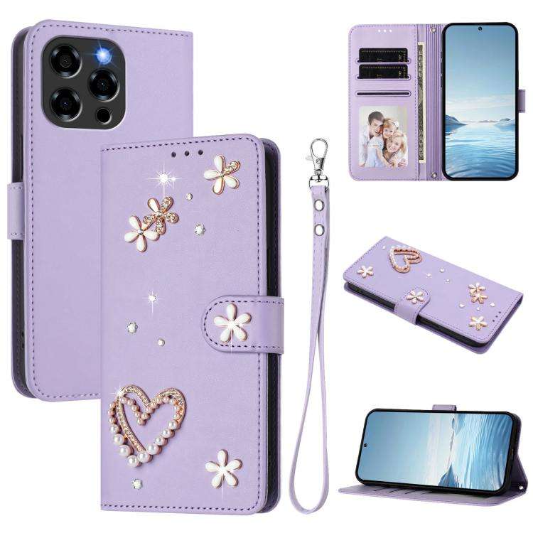 For Doogee Note 58 / 58 Pro ZS01 Double-Layer Heart Floral Vegan Leather Phone Case with Wrist St...