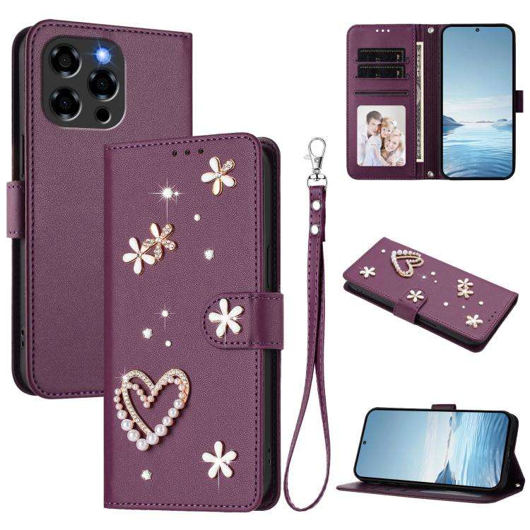 For Doogee Note 58 / 58 Pro ZS01 Double-Layer Heart Floral Vegan Leather Phone Case with Wrist St...