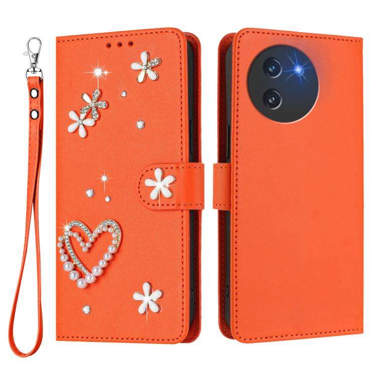 For Doogee Note 59 5G / 59 Pro ZS01 Double-Layer Heart Floral Vegan Leather Phone Case with Wrist...