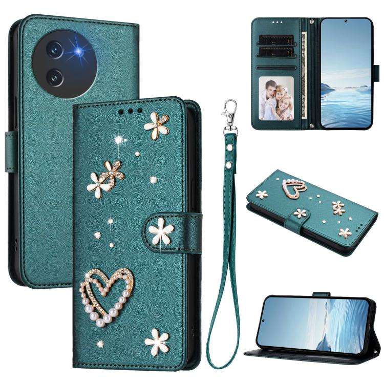 For Doogee Note 59 5G / 59 Pro ZS01 Double-Layer Heart Floral Vegan Leather Phone Case with Wrist...
