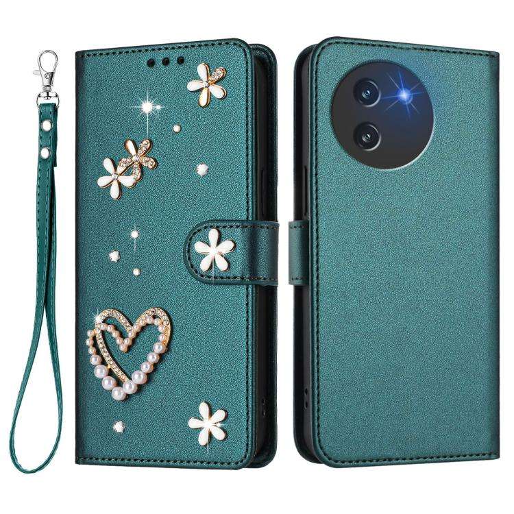 For Doogee Note 59 5G / 59 Pro ZS01 Double-Layer Heart Floral Vegan Leather Phone Case with Wrist...