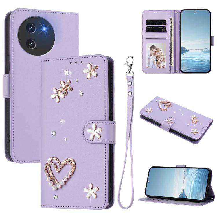 For Doogee Note 59 5G / 59 Pro ZS01 Double-Layer Heart Floral Vegan Leather Phone Case with Wrist...