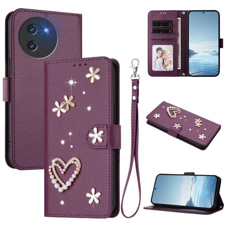 For Doogee Note 59 5G / 59 Pro ZS01 Double-Layer Heart Floral Vegan Leather Phone Case with Wrist...