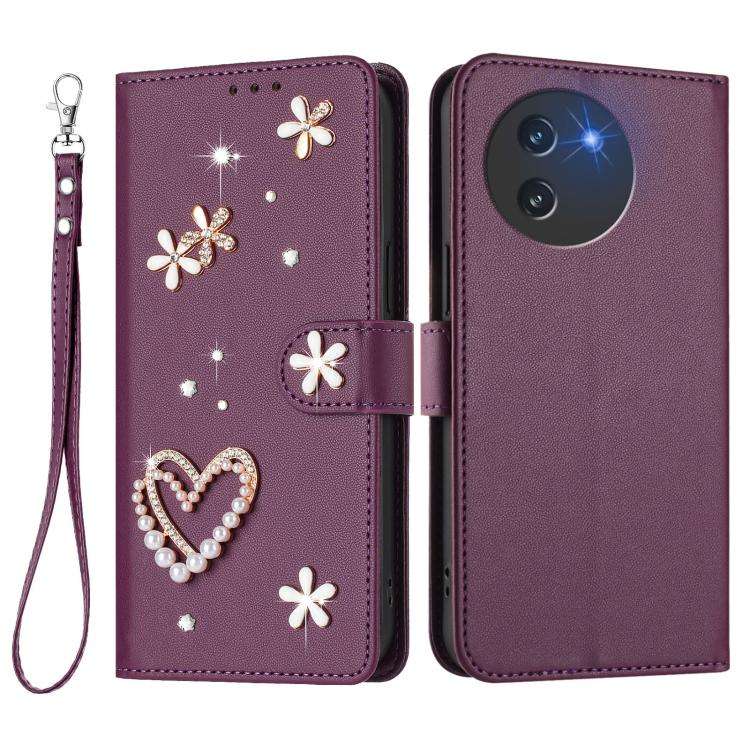 For Doogee Note 59 5G / 59 Pro ZS01 Double-Layer Heart Floral Vegan Leather Phone Case with Wrist...