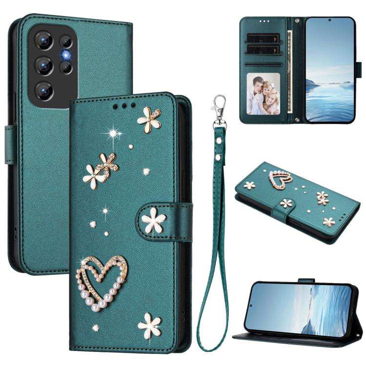For Oukitel C1 / C1 Pro ZS01 Double-Layer Heart Floral Vegan Leather Phone Case with Wrist Strap(...
