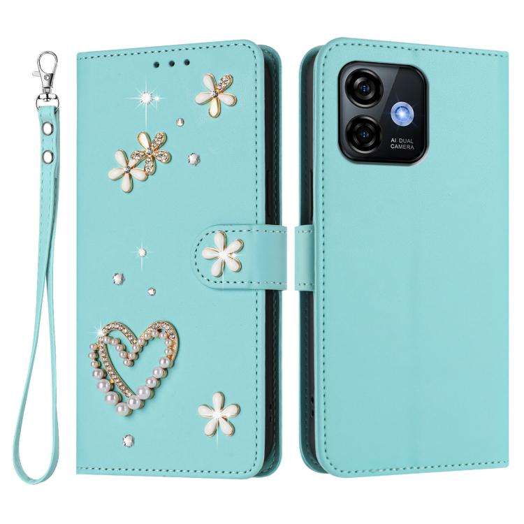 For Ulefone Note 16 Pro ZS01 Double-Layer Heart Floral Vegan Leather Phone Case with Wrist Strap(...