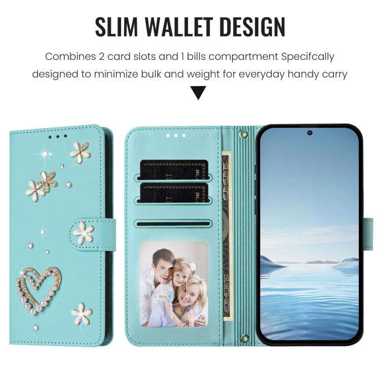 For Ulefone Note 16 Pro ZS01 Double-Layer Heart Floral Vegan Leather Phone Case with Wrist Strap(...