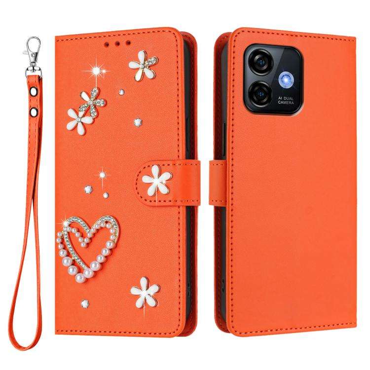 For Ulefone Note 16 Pro ZS01 Double-Layer Heart Floral Vegan Leather Phone Case with Wrist Strap(...