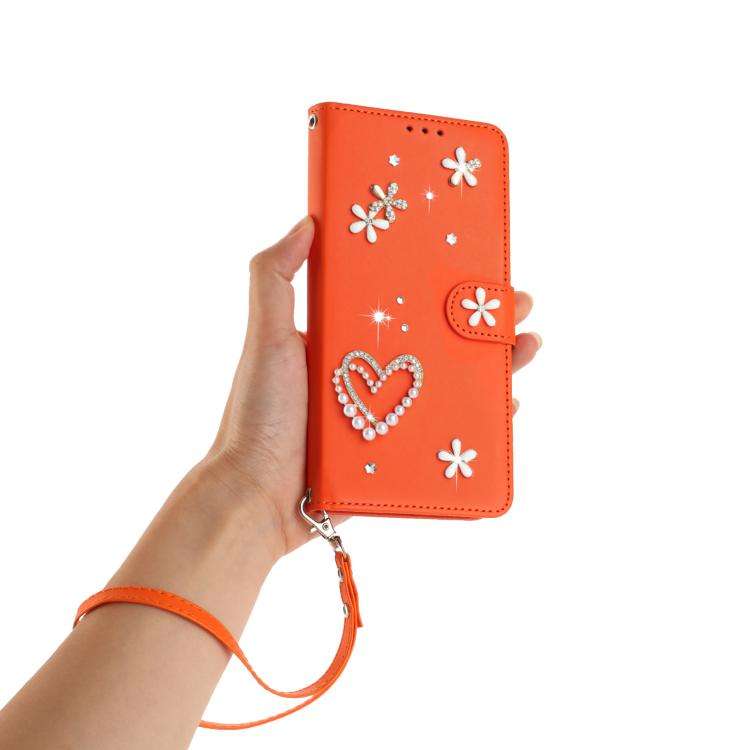 For Ulefone Note 16 Pro ZS01 Double-Layer Heart Floral Vegan Leather Phone Case with Wrist Strap(...