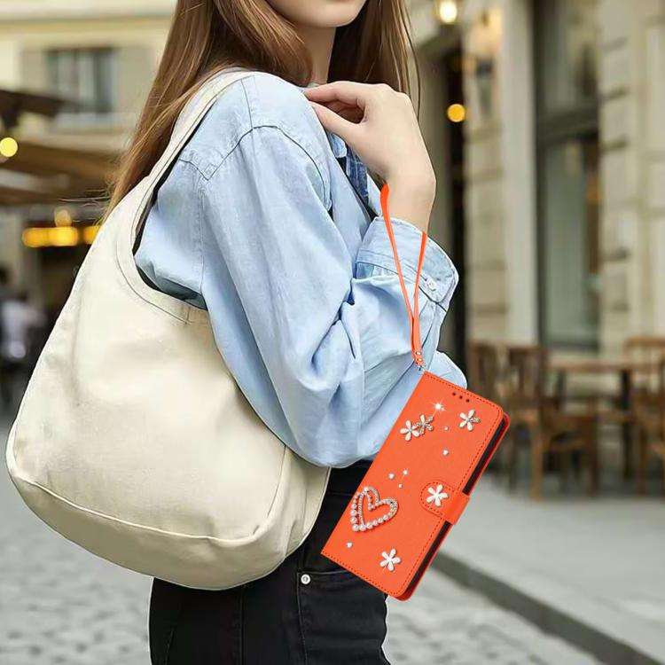 For Ulefone Note 16 Pro ZS01 Double-Layer Heart Floral Vegan Leather Phone Case with Wrist Strap(...