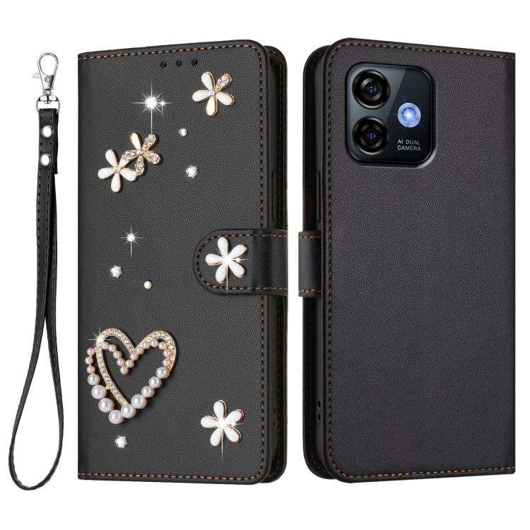 For Ulefone Note 16 Pro ZS01 Double-Layer Heart Floral Vegan Leather Phone Case with Wrist Strap(...