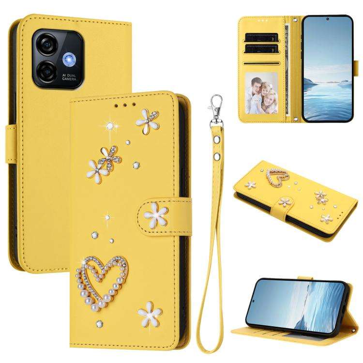 For Ulefone Note 16 Pro ZS01 Double-Layer Heart Floral Vegan Leather Phone Case with Wrist Strap(...
