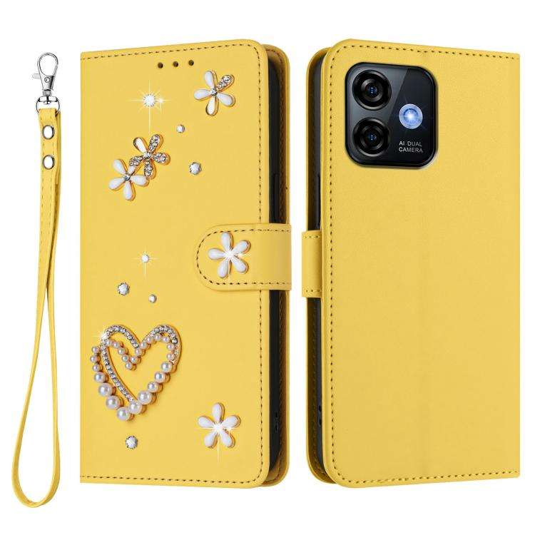 For Ulefone Note 16 Pro ZS01 Double-Layer Heart Floral Vegan Leather Phone Case with Wrist Strap(...