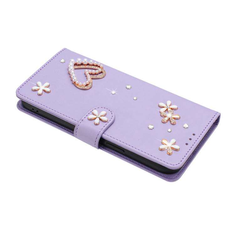 For Ulefone Note 16 Pro ZS01 Double-Layer Heart Floral Vegan Leather Phone Case with Wrist Strap(...
