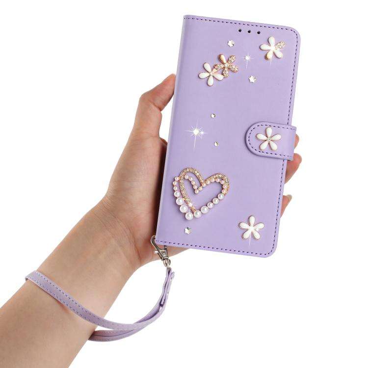 For Ulefone Note 16 Pro ZS01 Double-Layer Heart Floral Vegan Leather Phone Case with Wrist Strap(...