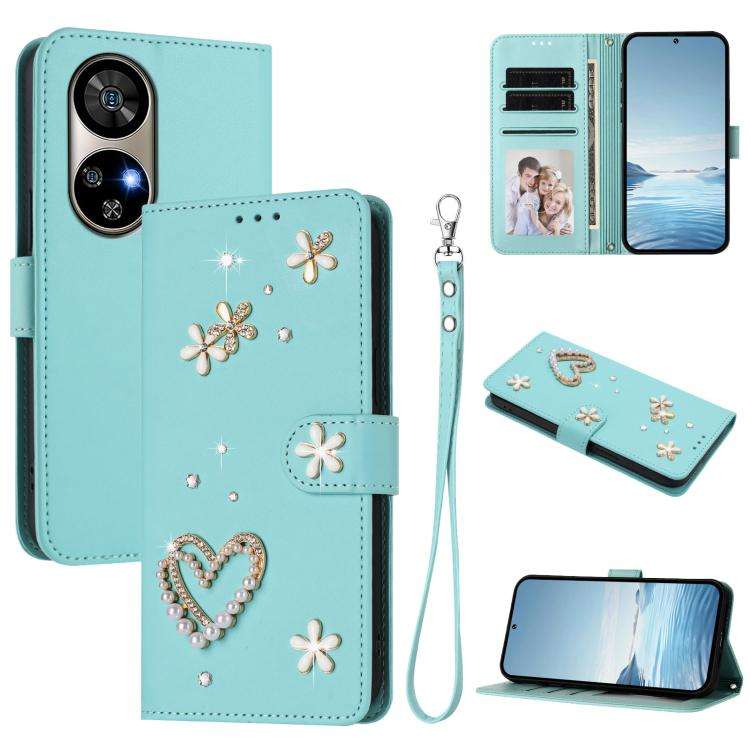 For Ulefone Note 17 Pro ZS01 Double-Layer Heart Floral Vegan Leather Phone Case with Wrist Strap(...