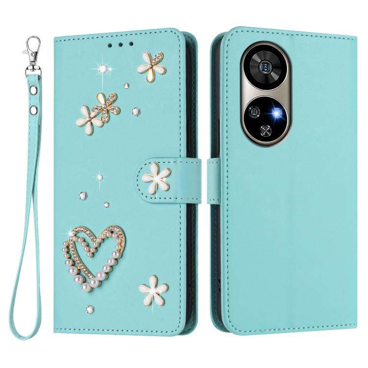 For Ulefone Note 17 Pro ZS01 Double-Layer Heart Floral Vegan Leather Phone Case with Wrist Strap(...
