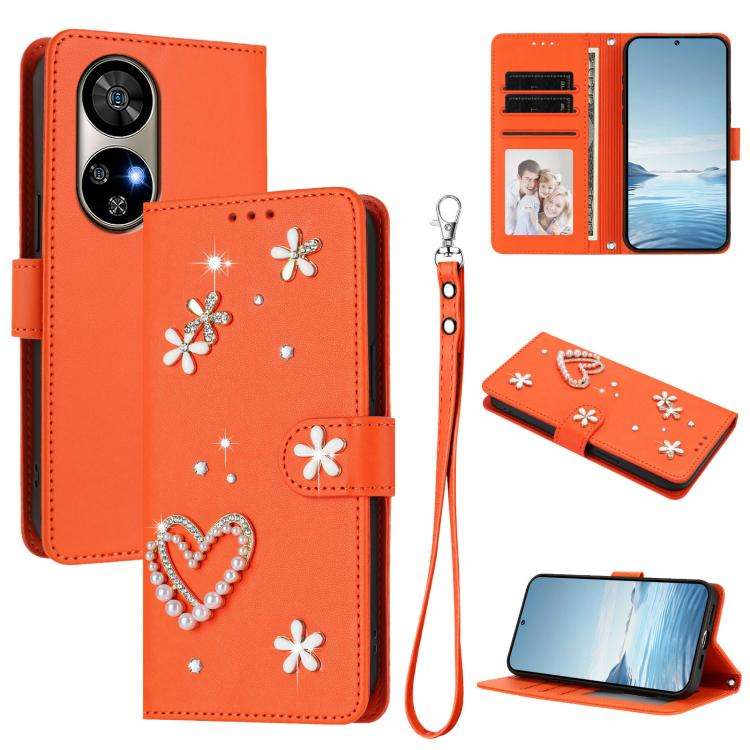 For Ulefone Note 17 Pro ZS01 Double-Layer Heart Floral Vegan Leather Phone Case with Wrist Strap(...