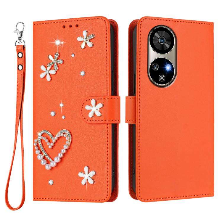 For Ulefone Note 17 Pro ZS01 Double-Layer Heart Floral Vegan Leather Phone Case with Wrist Strap(...