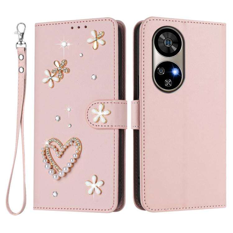 For Ulefone Note 17 Pro ZS01 Double-Layer Heart Floral Vegan Leather Phone Case with Wrist Strap(...