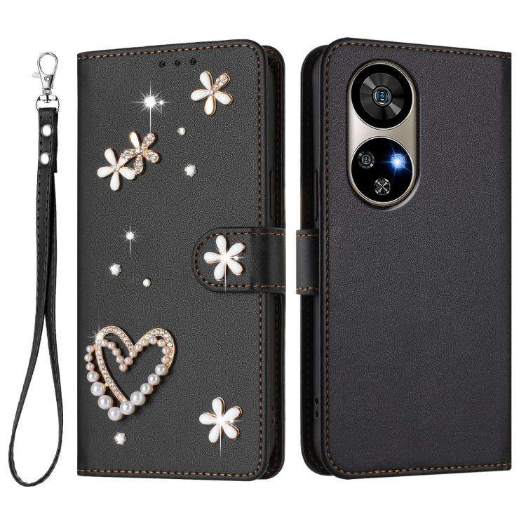 For Ulefone Note 17 Pro ZS01 Double-Layer Heart Floral Vegan Leather Phone Case with Wrist Strap(...