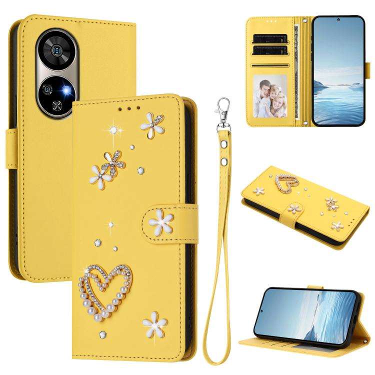 For Ulefone Note 17 Pro ZS01 Double-Layer Heart Floral Vegan Leather Phone Case with Wrist Strap(...