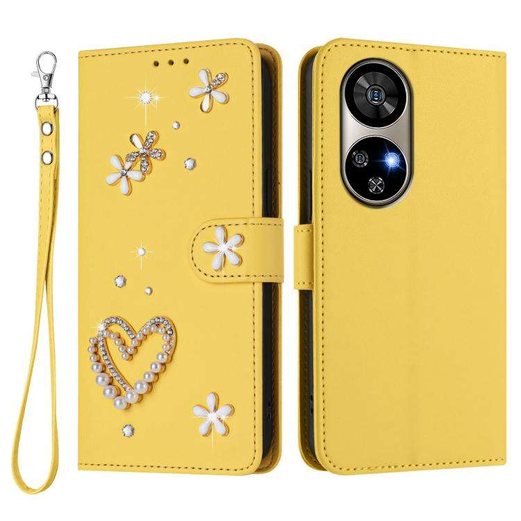 For Ulefone Note 17 Pro ZS01 Double-Layer Heart Floral Vegan Leather Phone Case with Wrist Strap(...