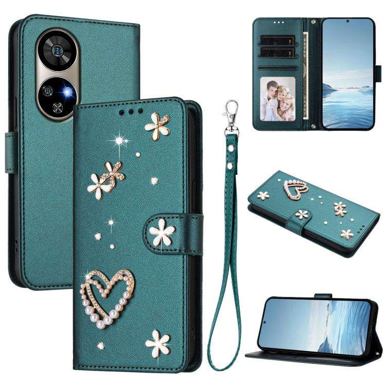 For Ulefone Note 17 Pro ZS01 Double-Layer Heart Floral Vegan Leather Phone Case with Wrist Strap(...