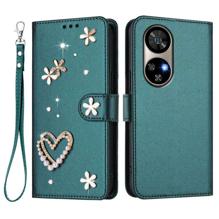 For Ulefone Note 17 Pro ZS01 Double-Layer Heart Floral Vegan Leather Phone Case with Wrist Strap(...