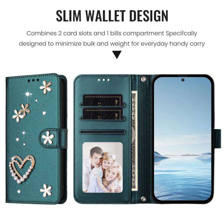 For Ulefone Note 17 Pro ZS01 Double-Layer Heart Floral Vegan Leather Phone Case with Wrist Strap(...