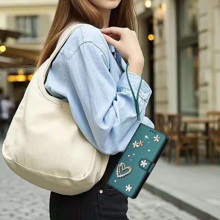 For Ulefone Note 17 Pro ZS01 Double-Layer Heart Floral Vegan Leather Phone Case with Wrist Strap(...