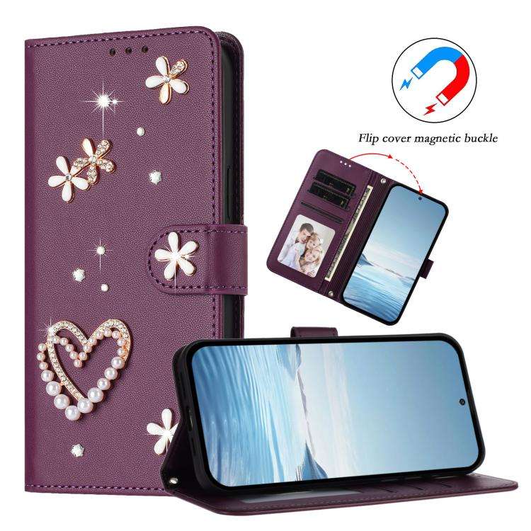 For Ulefone Note 17 Pro ZS01 Double-Layer Heart Floral Vegan Leather Phone Case with Wrist Strap(...