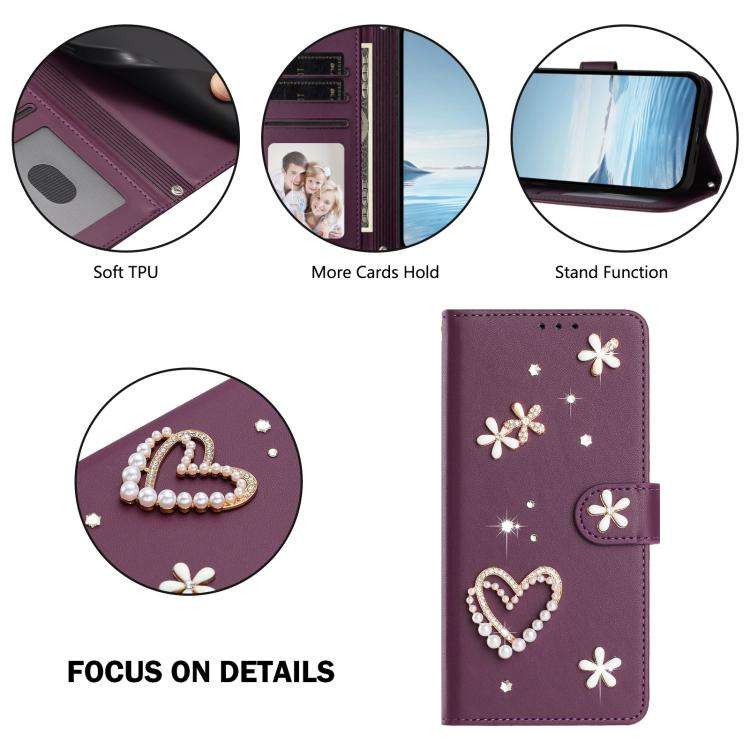 For Ulefone Note 17 Pro ZS01 Double-Layer Heart Floral Vegan Leather Phone Case with Wrist Strap(...