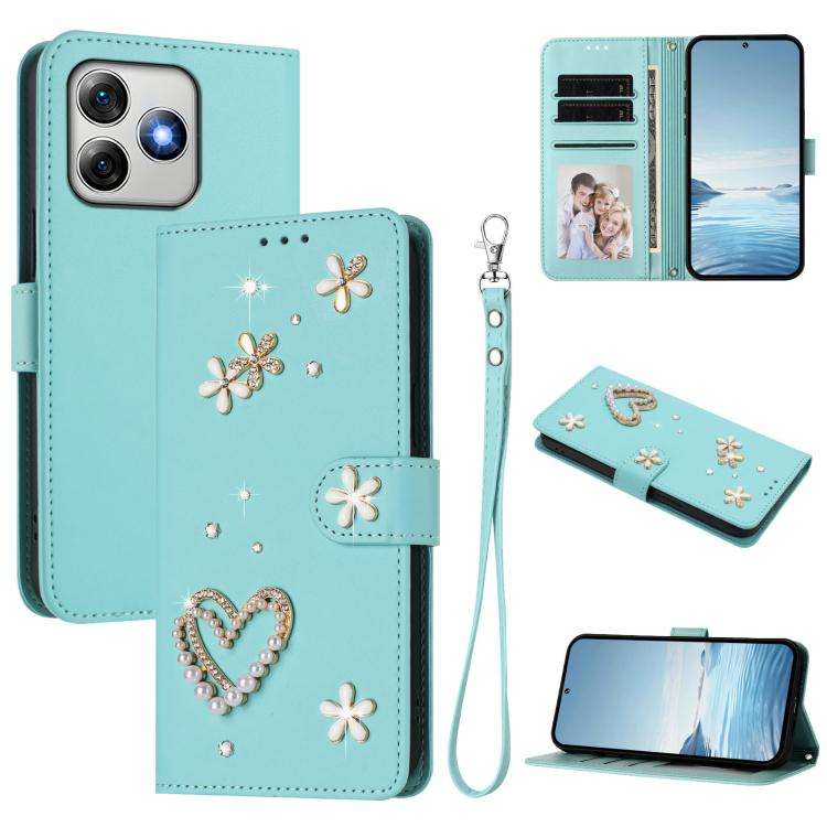 For Ulefone Note 18 Ultra/Note 18 Pro ZS01 Double-Layer Heart Floral Vegan Leather Phone Case wit...