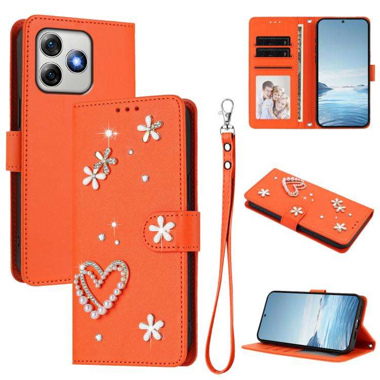 For Ulefone Note 18 Ultra/Note 18 Pro ZS01 Double-Layer Heart Floral Vegan Leather Phone Case wit...
