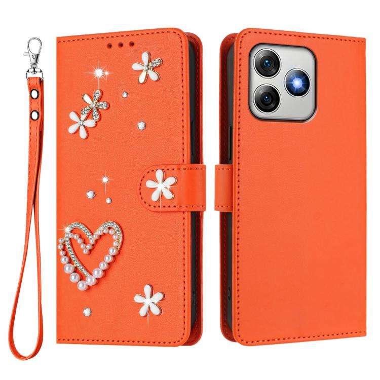 For Ulefone Note 18 Ultra/Note 18 Pro ZS01 Double-Layer Heart Floral Vegan Leather Phone Case wit...
