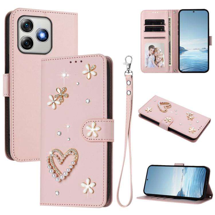 For Ulefone Note 18 Ultra/Note 18 Pro ZS01 Double-Layer Heart Floral Vegan Leather Phone Case wit...
