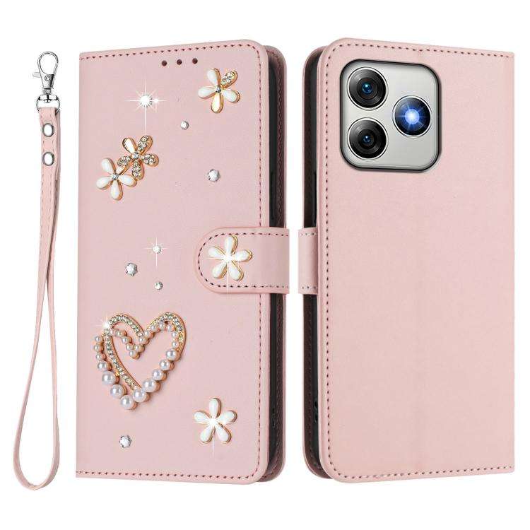 For Ulefone Note 18 Ultra/Note 18 Pro ZS01 Double-Layer Heart Floral Vegan Leather Phone Case wit...