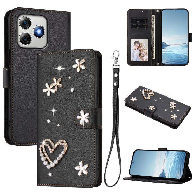 For Ulefone Note 18 Ultra/Note 18 Pro ZS01 Double-Layer Heart Floral Vegan Leather Phone Case wit...