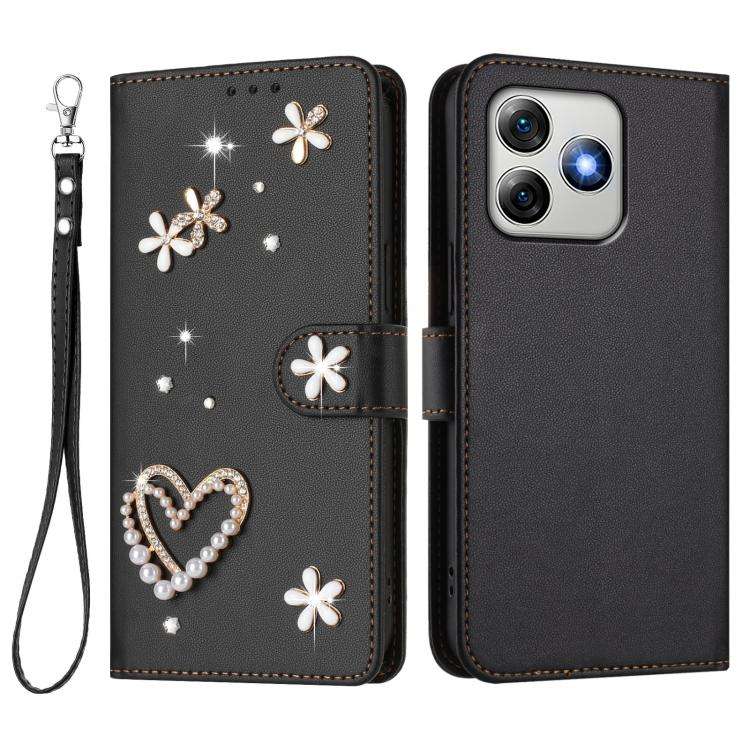 For Ulefone Note 18 Ultra/Note 18 Pro ZS01 Double-Layer Heart Floral Vegan Leather Phone Case wit...