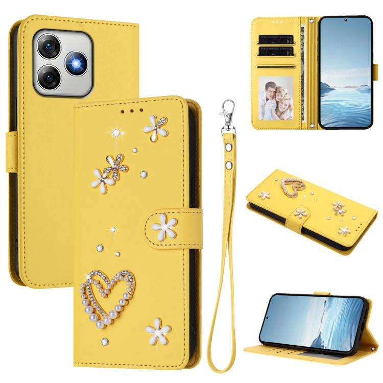 For Ulefone Note 18 Ultra/Note 18 Pro ZS01 Double-Layer Heart Floral Vegan Leather Phone Case wit...