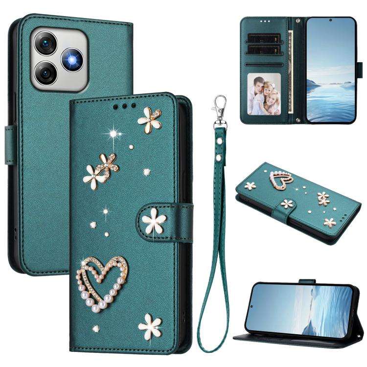 For Ulefone Note 18 Ultra/Note 18 Pro ZS01 Double-Layer Heart Floral Vegan Leather Phone Case wit...