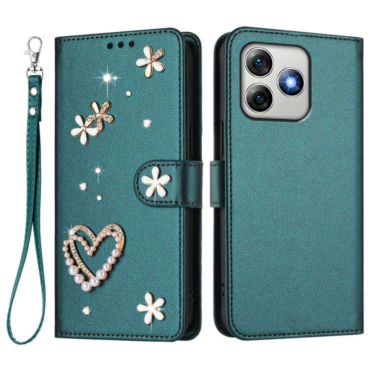 For Ulefone Note 18 Ultra/Note 18 Pro ZS01 Double-Layer Heart Floral Vegan Leather Phone Case wit...