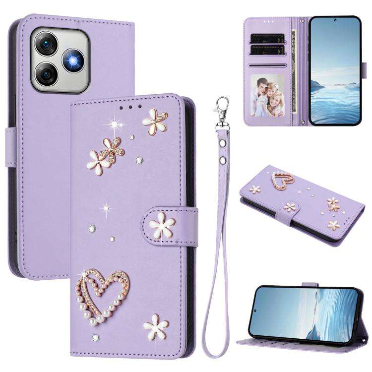 For Ulefone Note 18 Ultra/Note 18 Pro ZS01 Double-Layer Heart Floral Vegan Leather Phone Case wit...