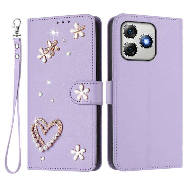 For Ulefone Note 18 Ultra/Note 18 Pro ZS01 Double-Layer Heart Floral Vegan Leather Phone Case wit...