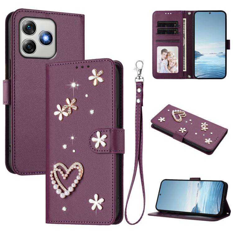 For Ulefone Note 18 Ultra/Note 18 Pro ZS01 Double-Layer Heart Floral Vegan Leather Phone Case wit...