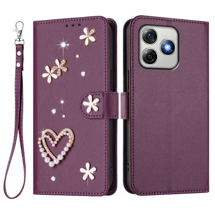 For Ulefone Note 18 Ultra/Note 18 Pro ZS01 Double-Layer Heart Floral Vegan Leather Phone Case wit...